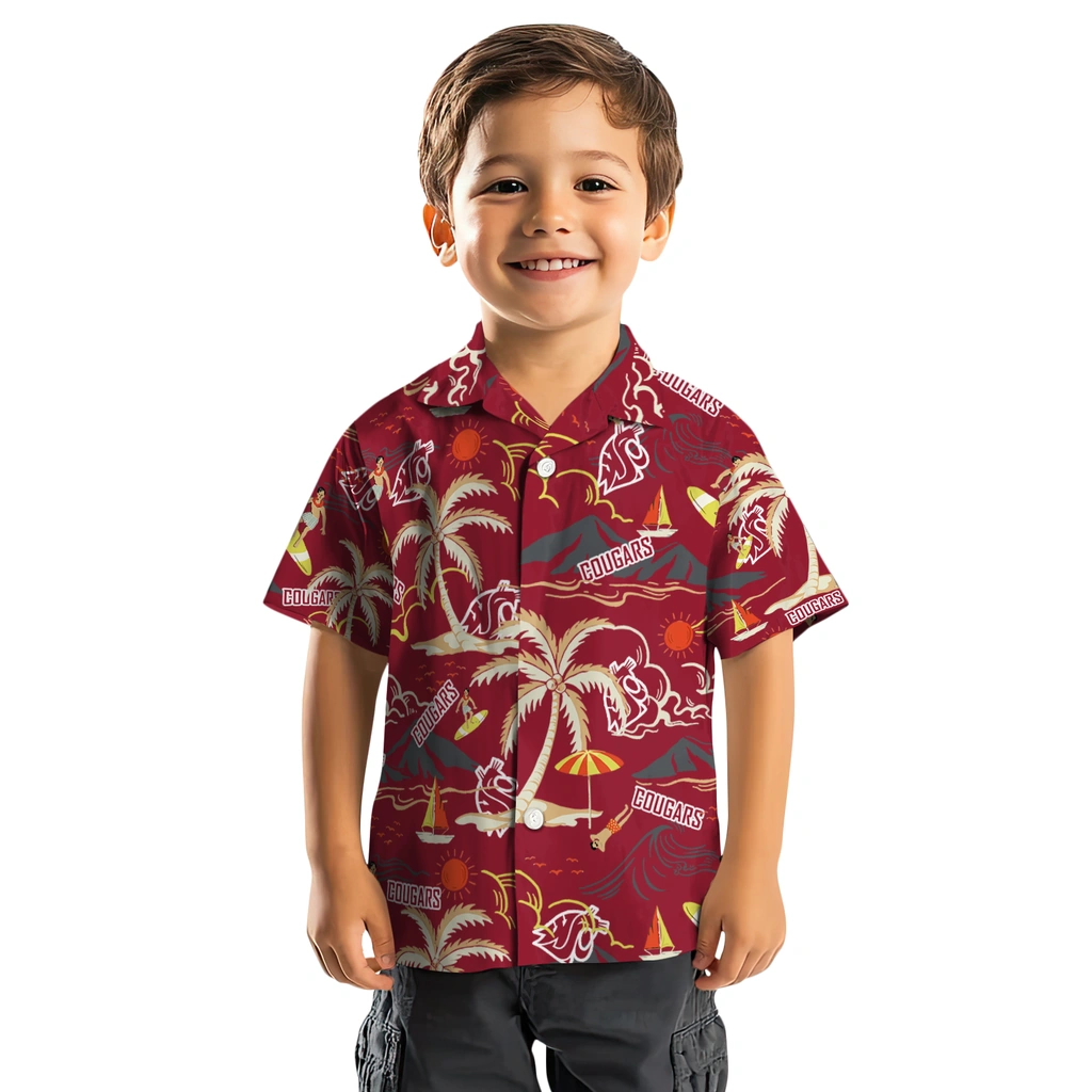Washington State Cougars Hawaiian Shirt - Palm Tree Island washington state cougars palm tree island crimson hawaiian shirts top rated