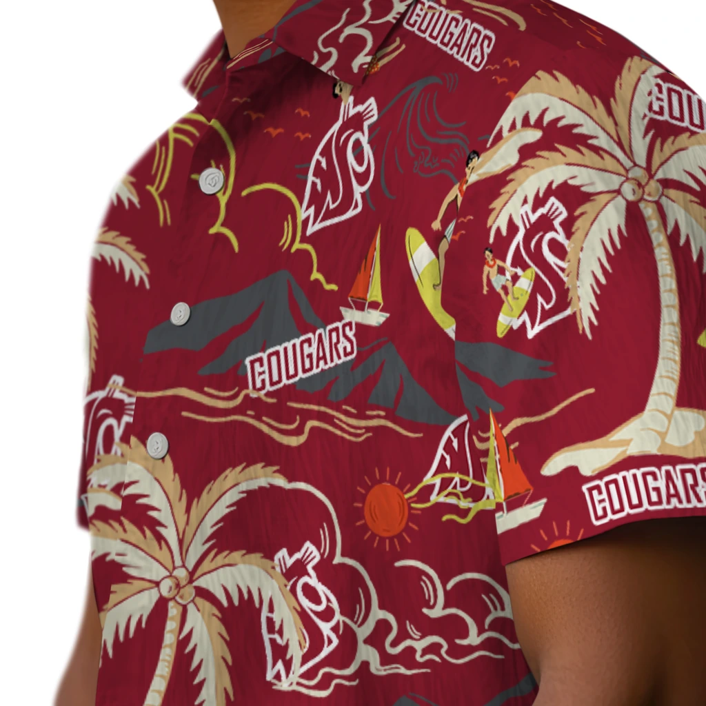 Washington State Cougars Hawaiian Shirt - Palm Tree Island washington state cougars palm tree island crimson hawaiian shirts trendy