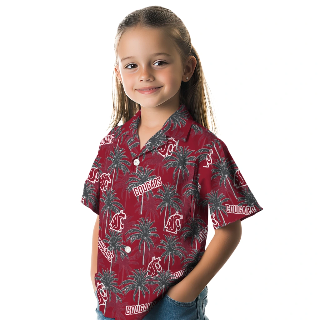 Washington State Cougars Hawaiian Shirt - Palm Tree Motif washington state cougars palm grove crimson hawaiian shirts premium grade