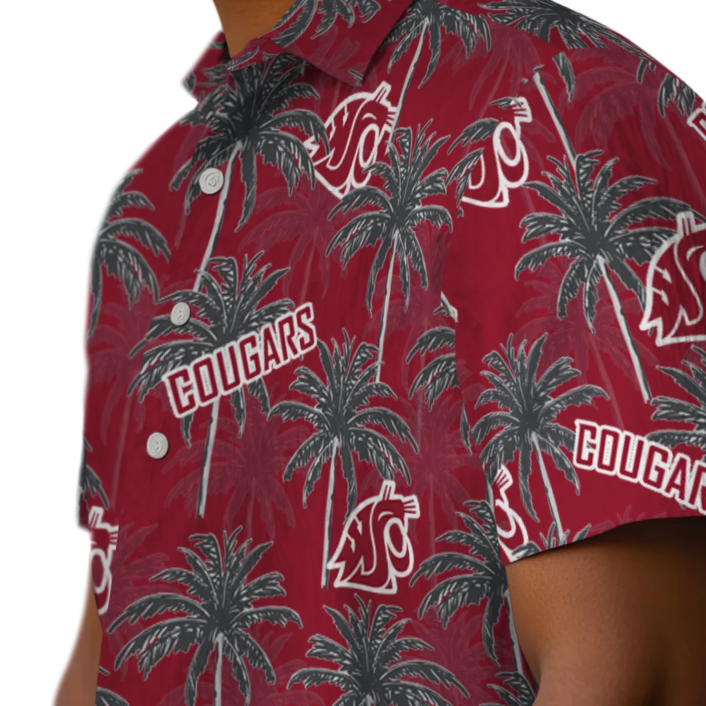 Washington State Cougars Hawaiian Shirt - Palm Tree Motif washington state cougars palm grove crimson hawaiian shirts trendy