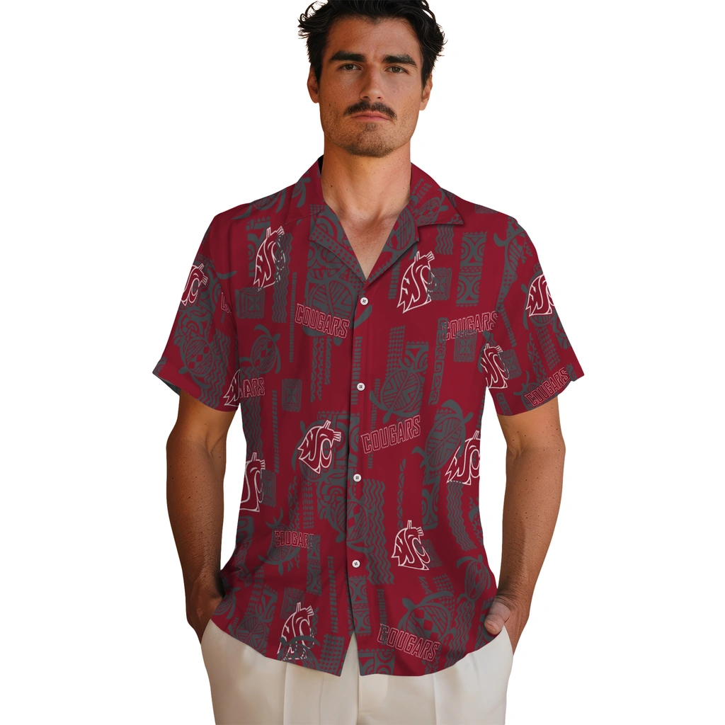Washington State Cougars Hawaiian Shirt - Turtle Lines washington state cougars turtle lines crimson hawaiian shirts fashion forward