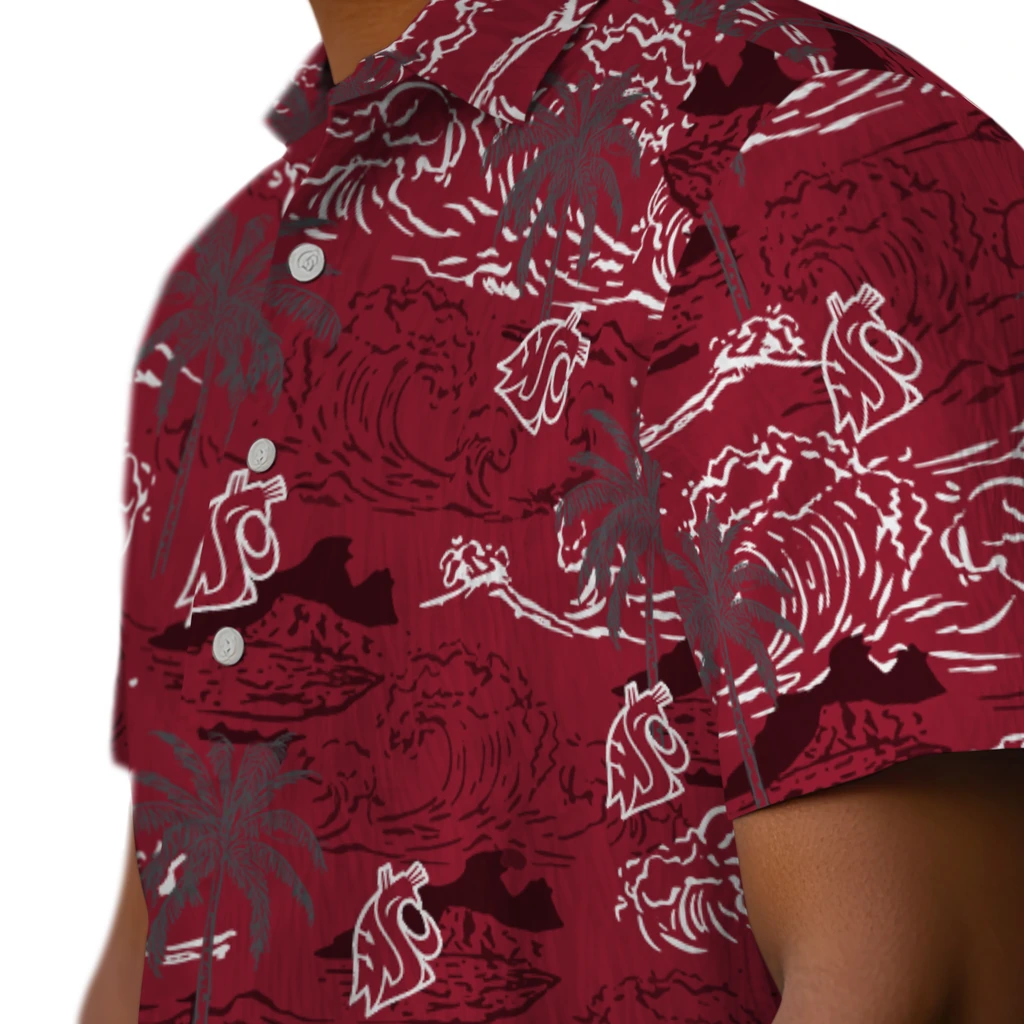 Washington State Cougars Hawaiian Shirt - Wave Palm washington state cougars wave palm crimson hawaiian shirts trendy