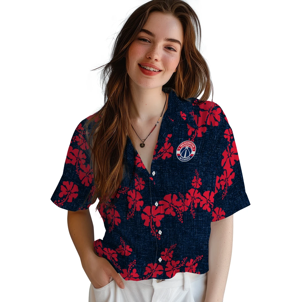 Washington Wizards Hawaiian Shirt - 50th State Flower washington wizards hibiscus petals blue hawaiian shirts latest model