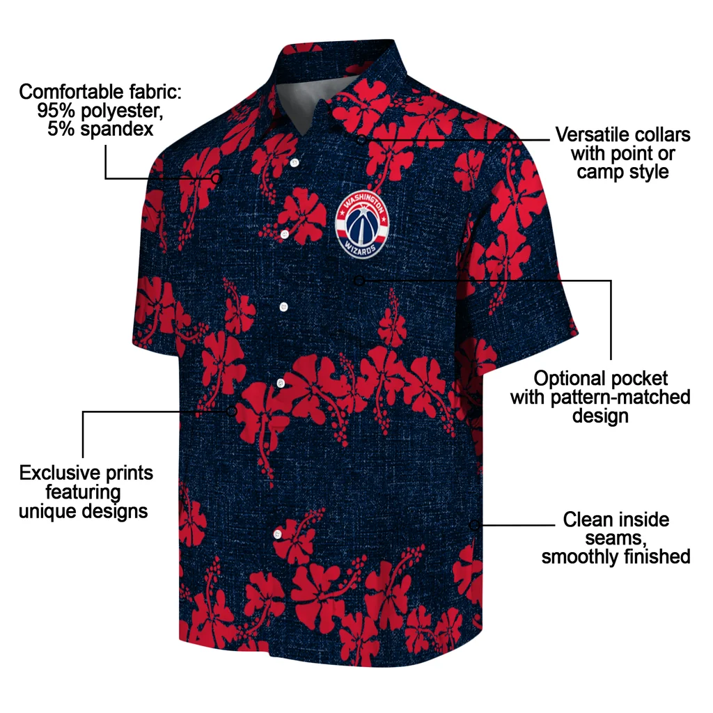 Washington Wizards Hawaiian Shirt - 50th State Flower washington wizards hibiscus petals blue hawaiian shirts new arrival