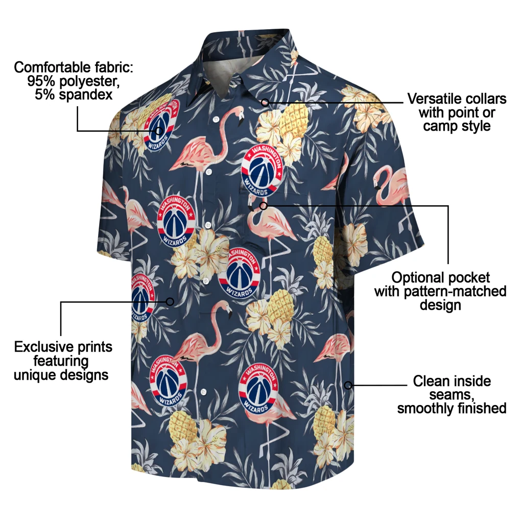 Washington Wizards Hawaiian Shirt - Flamingo Hibiscus washington wizards flamingo hibiscus navy hawaiian shirts new arrival