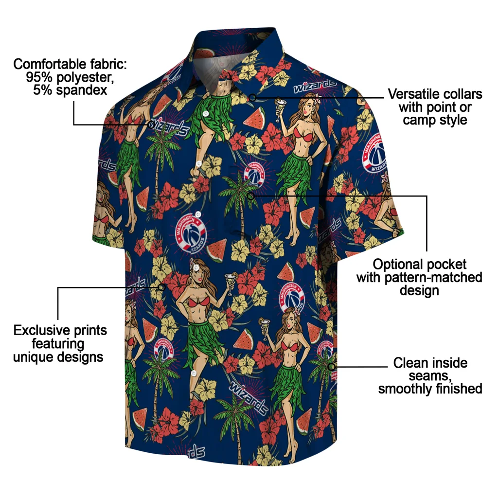 Washington Wizards Hawaiian Shirt - Hawaiian Girls Design washington wizards hawaiian girls design blue hawaiian shirts new arrival