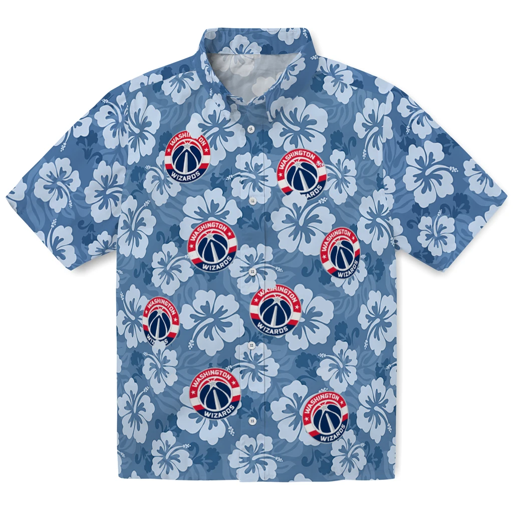 Washington Wizards Hawaiian Shirt - Hibiscus Cluster washington wizards hibiscus cluster blue hawaiian shirts best selling