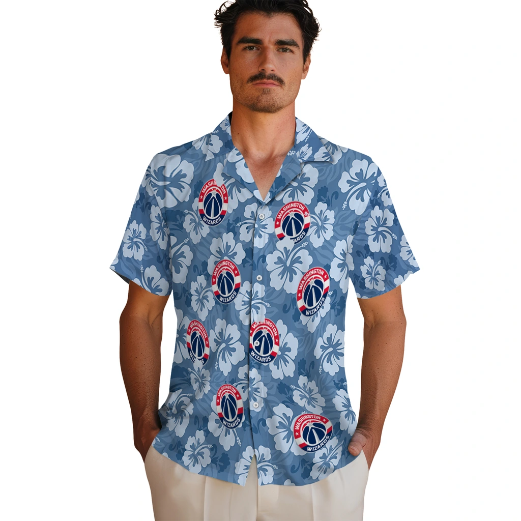 Washington Wizards Hawaiian Shirt - Hibiscus Cluster washington wizards hibiscus cluster blue hawaiian shirts fashion forward
