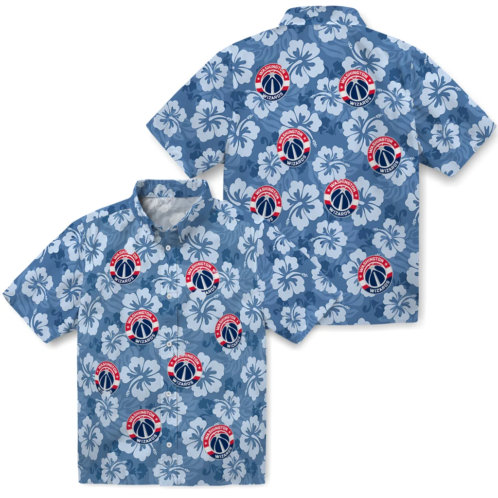 Washington Wizards Hawaiian Shirt - Hibiscus Cluster washington wizards hibiscus cluster blue hawaiian shirts high quality