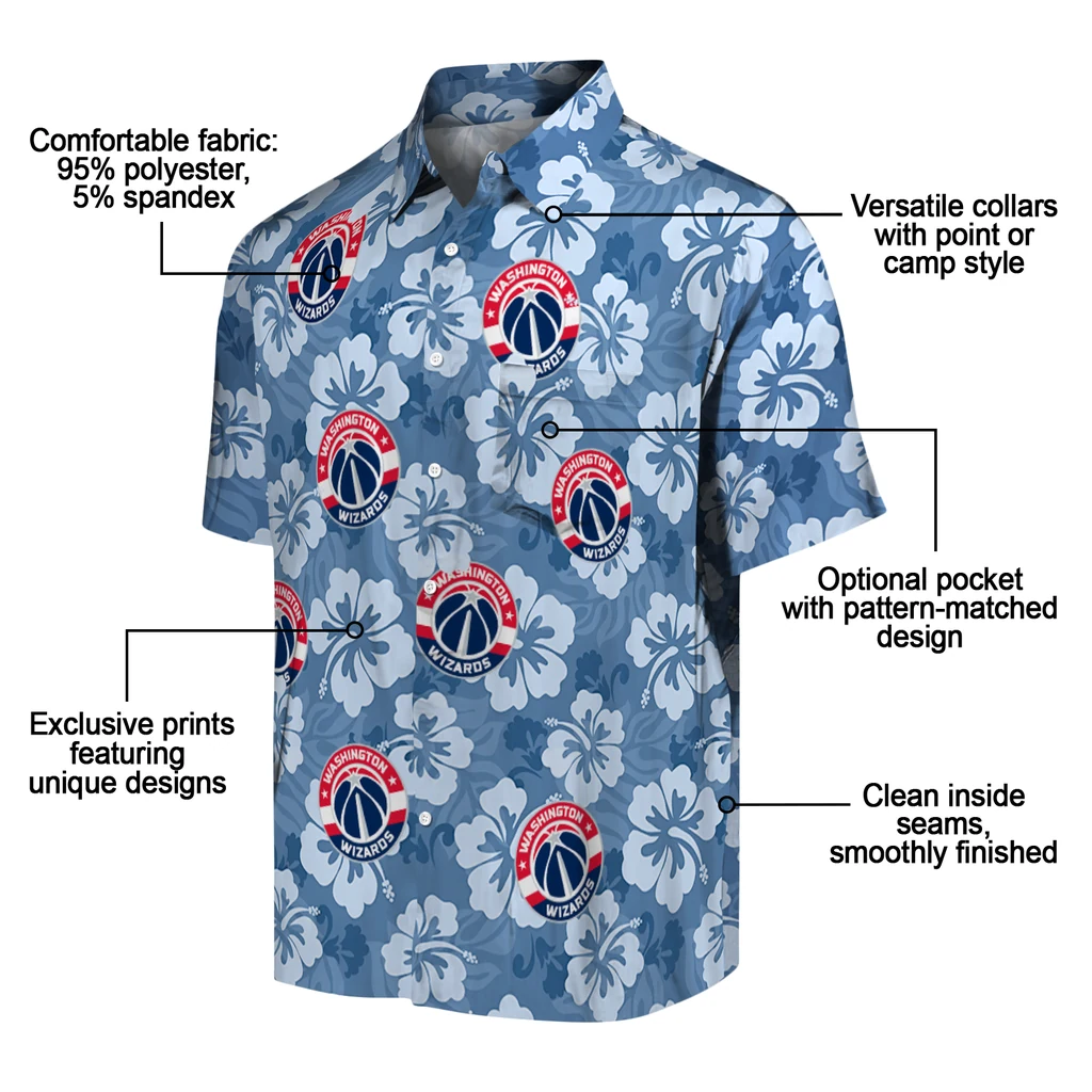 Washington Wizards Hawaiian Shirt - Hibiscus Cluster washington wizards hibiscus cluster blue hawaiian shirts new arrival