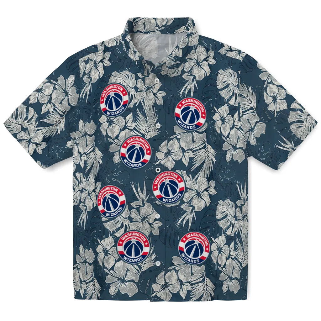 Washington Wizards Hawaiian Shirt - Hibiscus Flowers washington wizards hibiscus flowers navy blue hawaiian shirts best selling