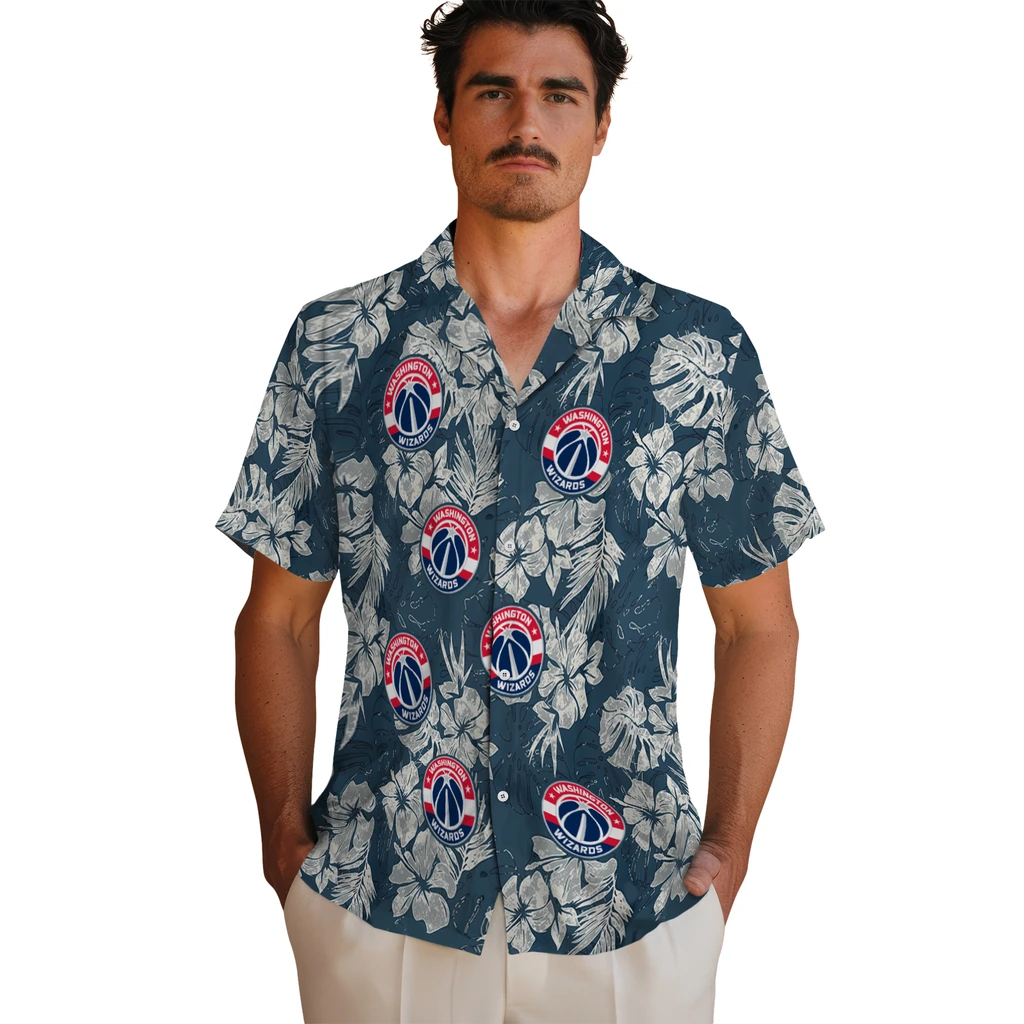 Washington Wizards Hawaiian Shirt - Hibiscus Flowers washington wizards hibiscus flowers navy blue hawaiian shirts fashion forward