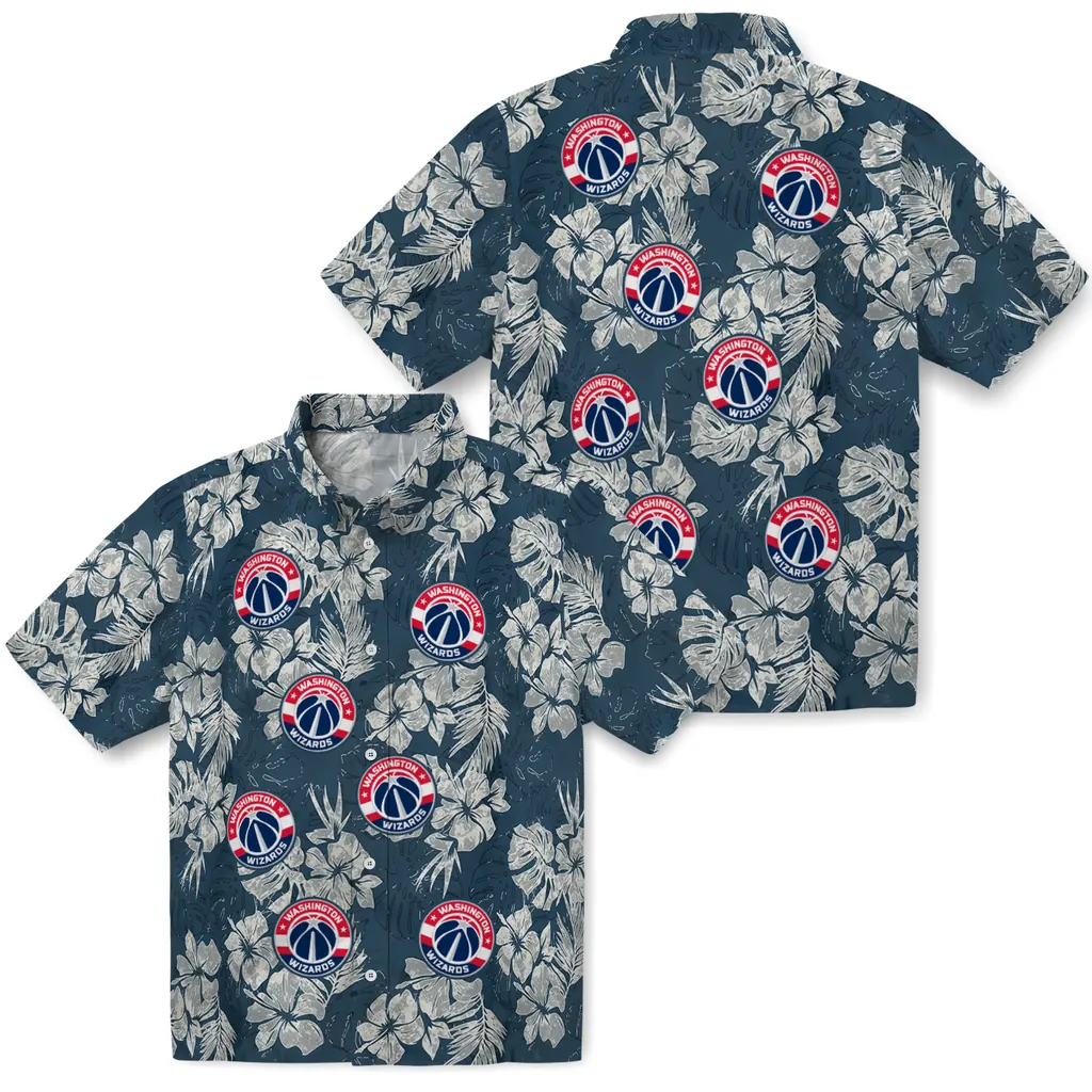 Washington Wizards Hawaiian Shirt - Hibiscus Flowers washington wizards hibiscus flowers navy blue hawaiian shirts high quality