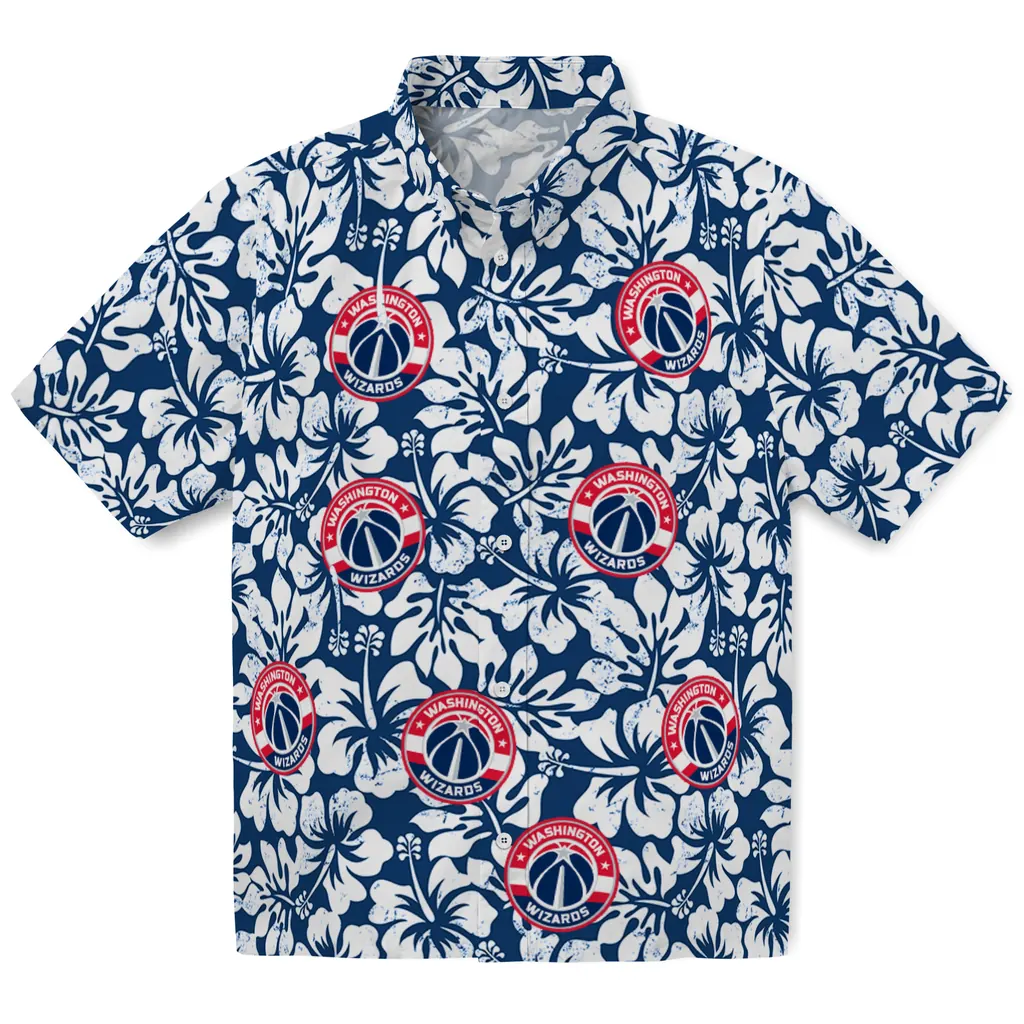 Washington Wizards Hawaiian Shirt - Hibiscus Motif washington wizards hibiscus motif blue white hawaiian shirts best selling