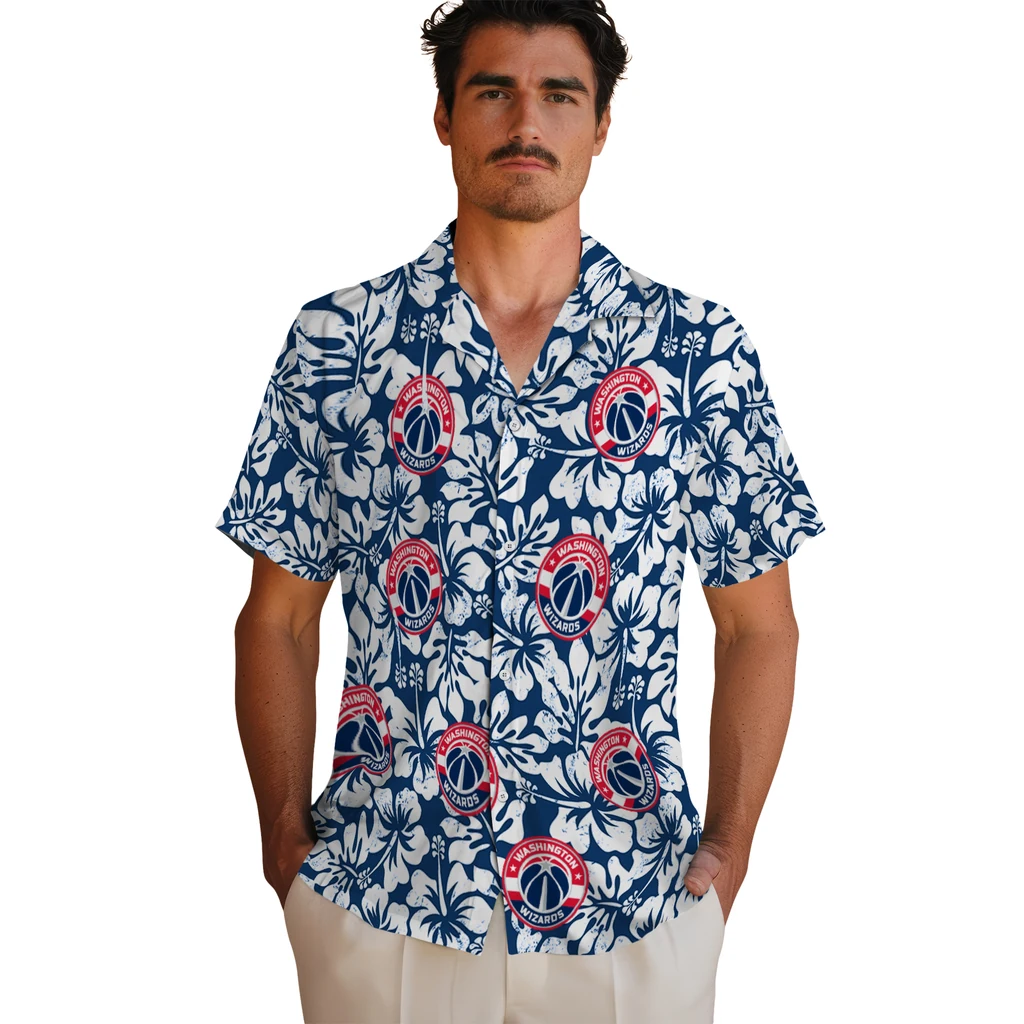 Washington Wizards Hawaiian Shirt - Hibiscus Motif washington wizards hibiscus motif blue white hawaiian shirts fashion forward