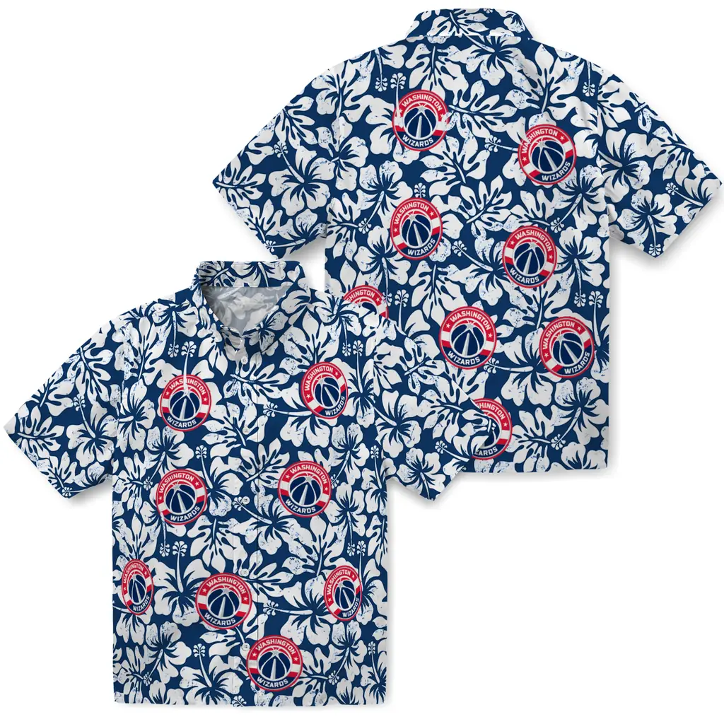 Washington Wizards Hawaiian Shirt - Hibiscus Motif washington wizards hibiscus motif blue white hawaiian shirts high quality