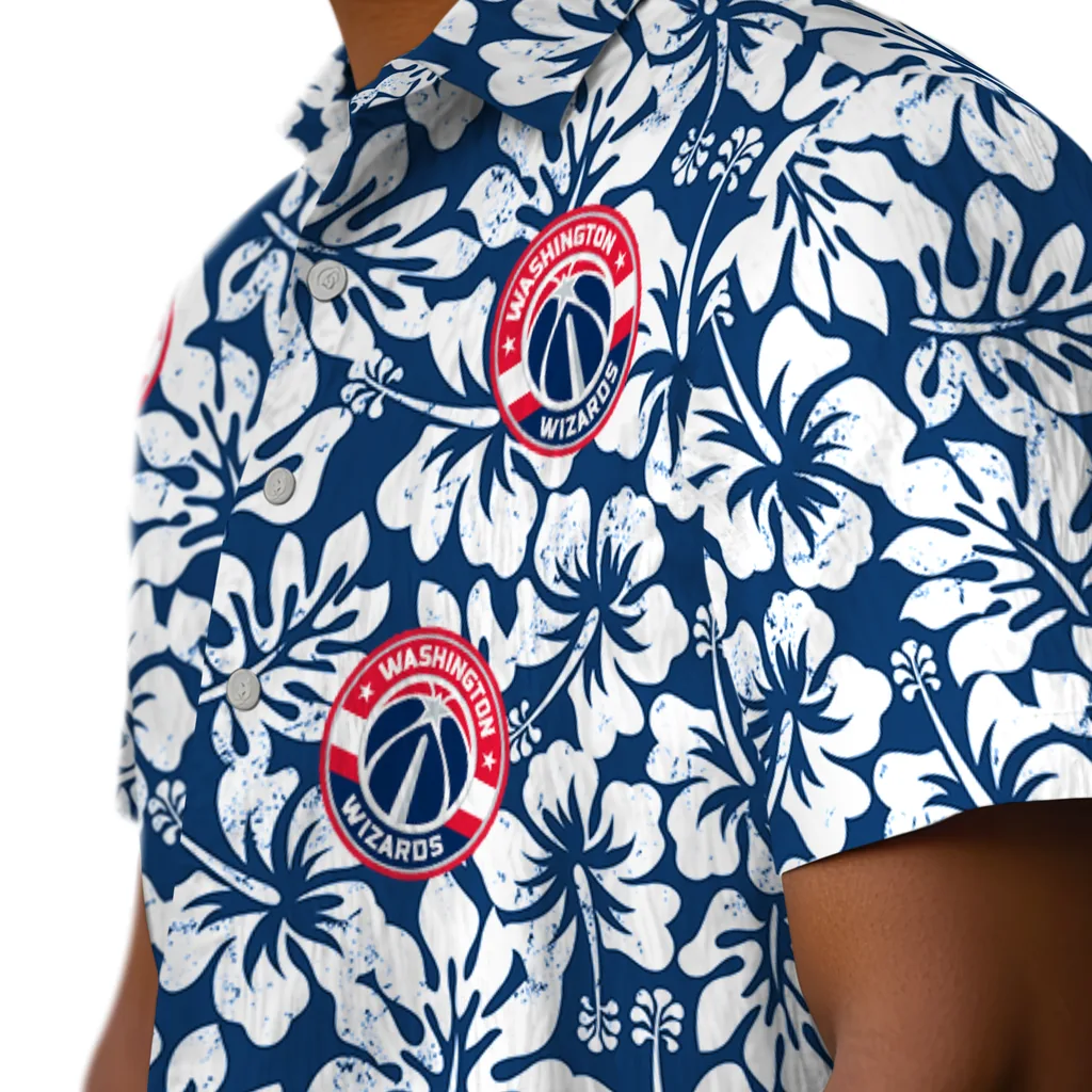 Washington Wizards Hawaiian Shirt - Hibiscus Motif washington wizards hibiscus motif blue white hawaiian shirts trendy
