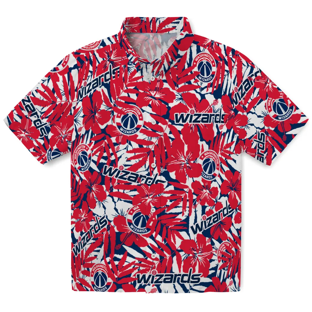 Washington Wizards Hawaiian Shirt - Hibiscus Overlay washington wizards hibiscus overlay hawaiian shirts best selling