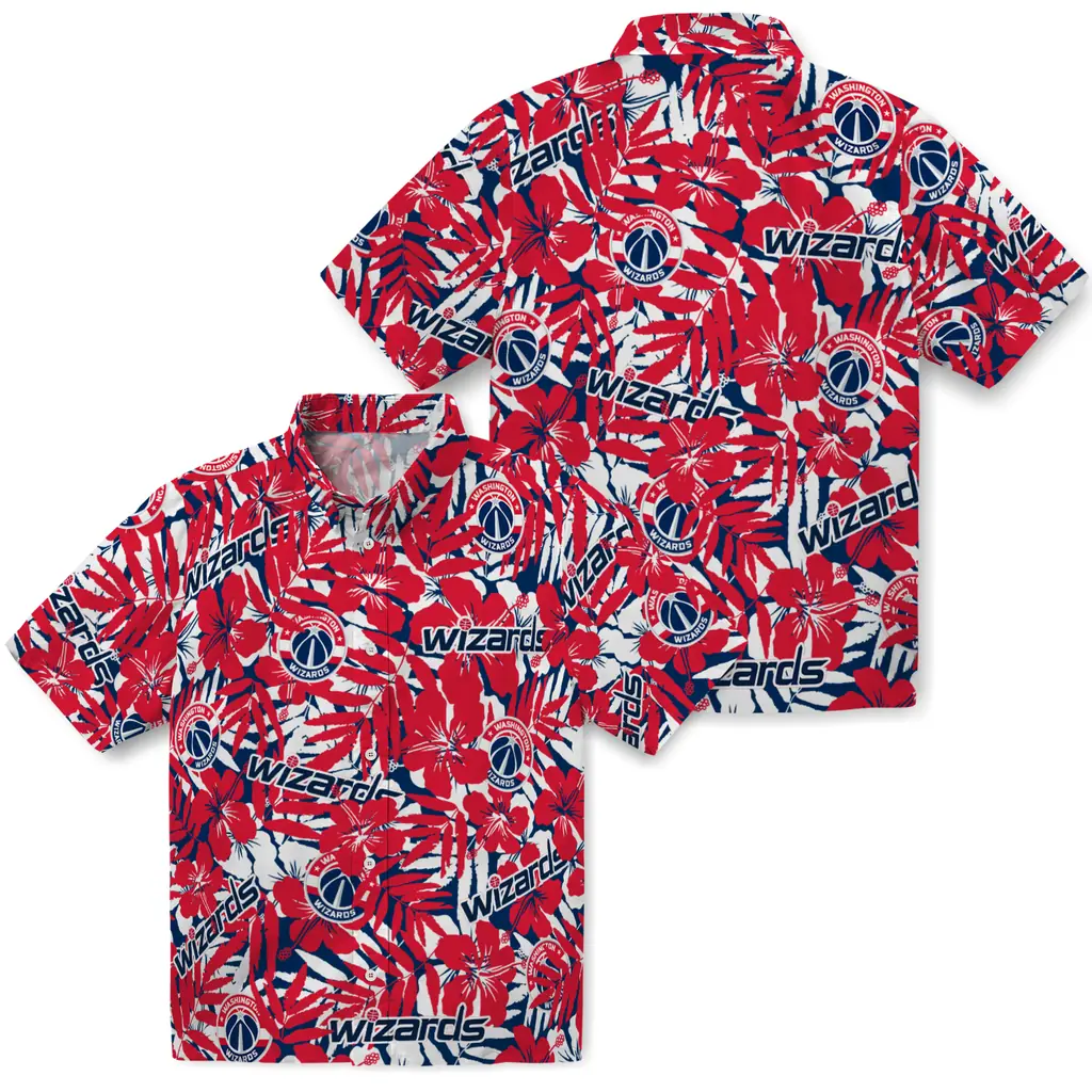 Washington Wizards Hawaiian Shirt - Hibiscus Overlay washington wizards hibiscus overlay hawaiian shirts high quality
