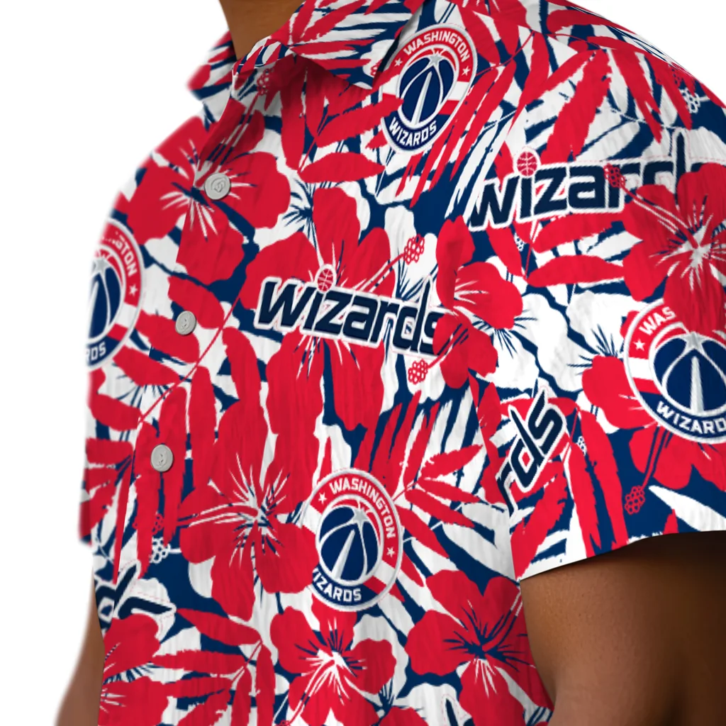 Washington Wizards Hawaiian Shirt - Hibiscus Overlay washington wizards hibiscus overlay hawaiian shirts trendy