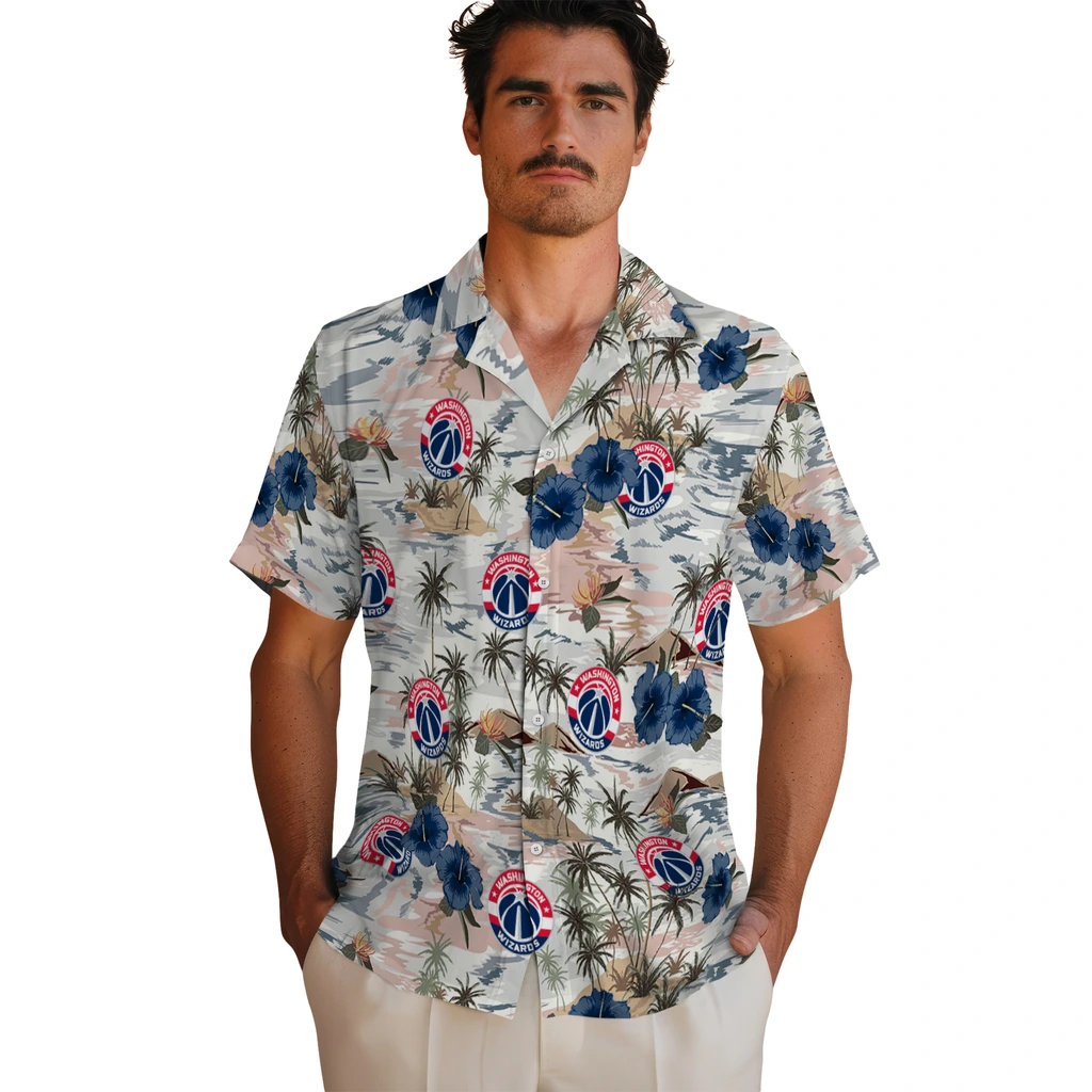 Washington Wizards Hawaiian Shirt - Hibiscus Seaside washington wizards hibiscus seaside white hawaiian shirts fashion forward