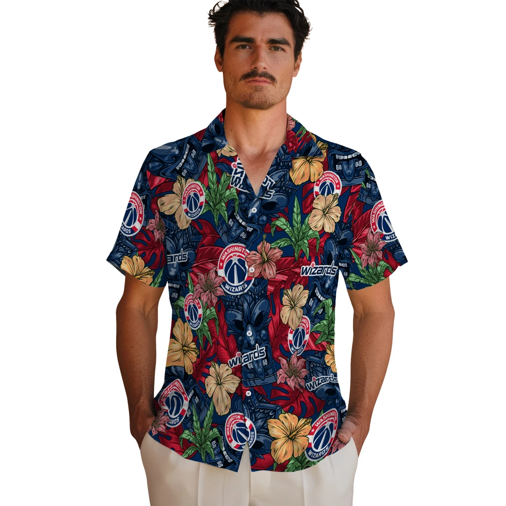 Washington Wizards Hawaiian Shirt - Hibiscus Tiki Jungle washington wizards tiki jungle blue hawaiian shirts fashion forward