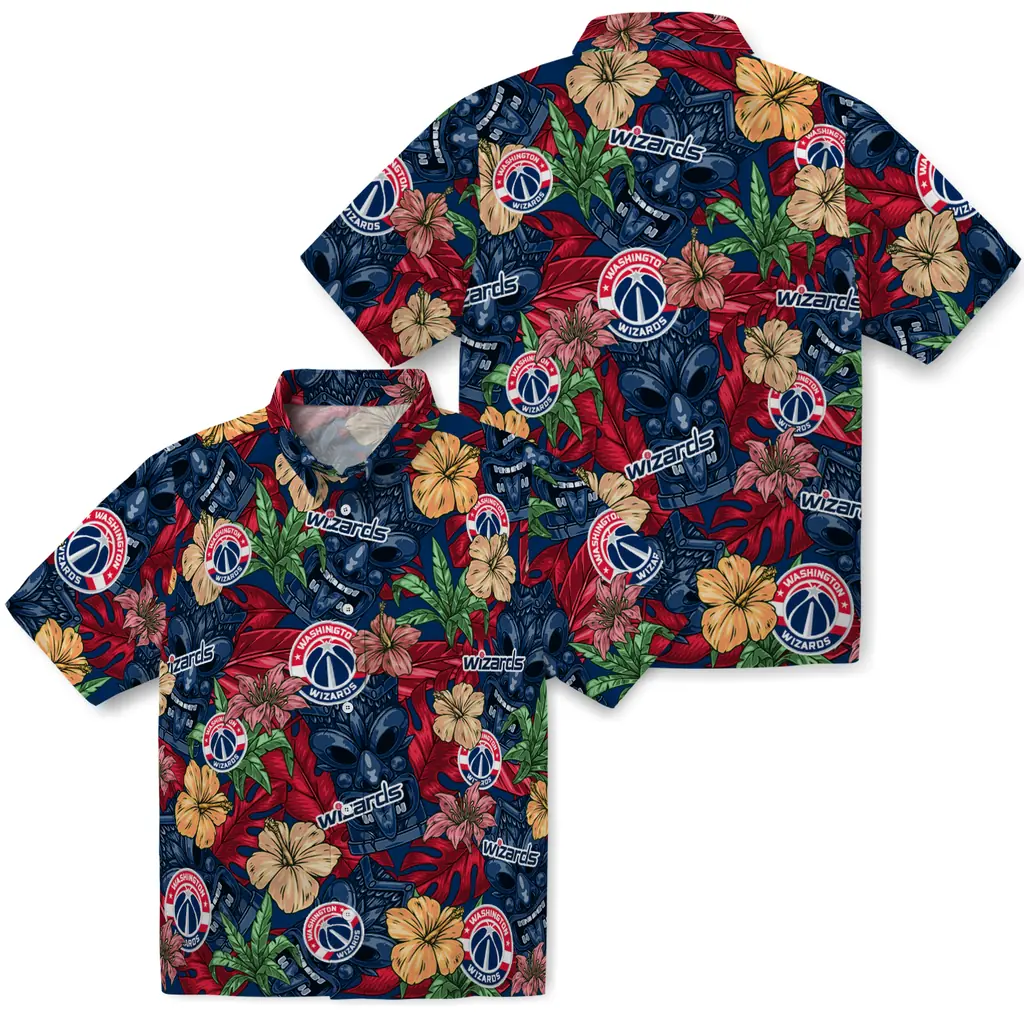 Washington Wizards Hawaiian Shirt - Hibiscus Tiki Jungle washington wizards tiki jungle blue hawaiian shirts high quality