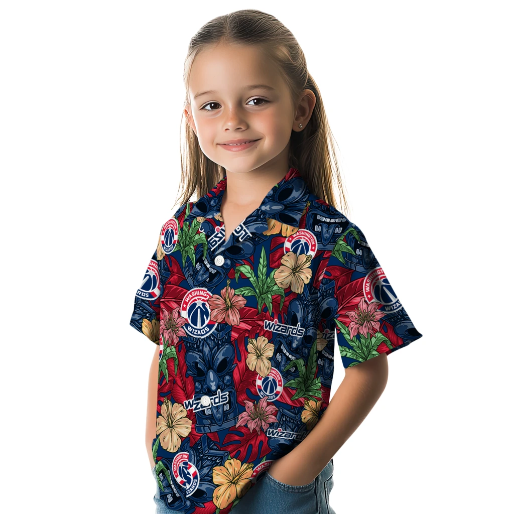 Washington Wizards Hawaiian Shirt - Hibiscus Tiki Jungle washington wizards tiki jungle blue hawaiian shirts premium grade