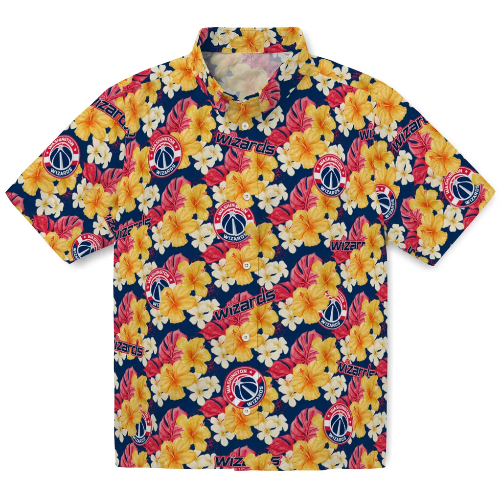 Washington Wizards Hawaiian Shirt - Hibiscus Tropics washington wizards hibiscus tropics blue yellow hawaiian shirts best selling