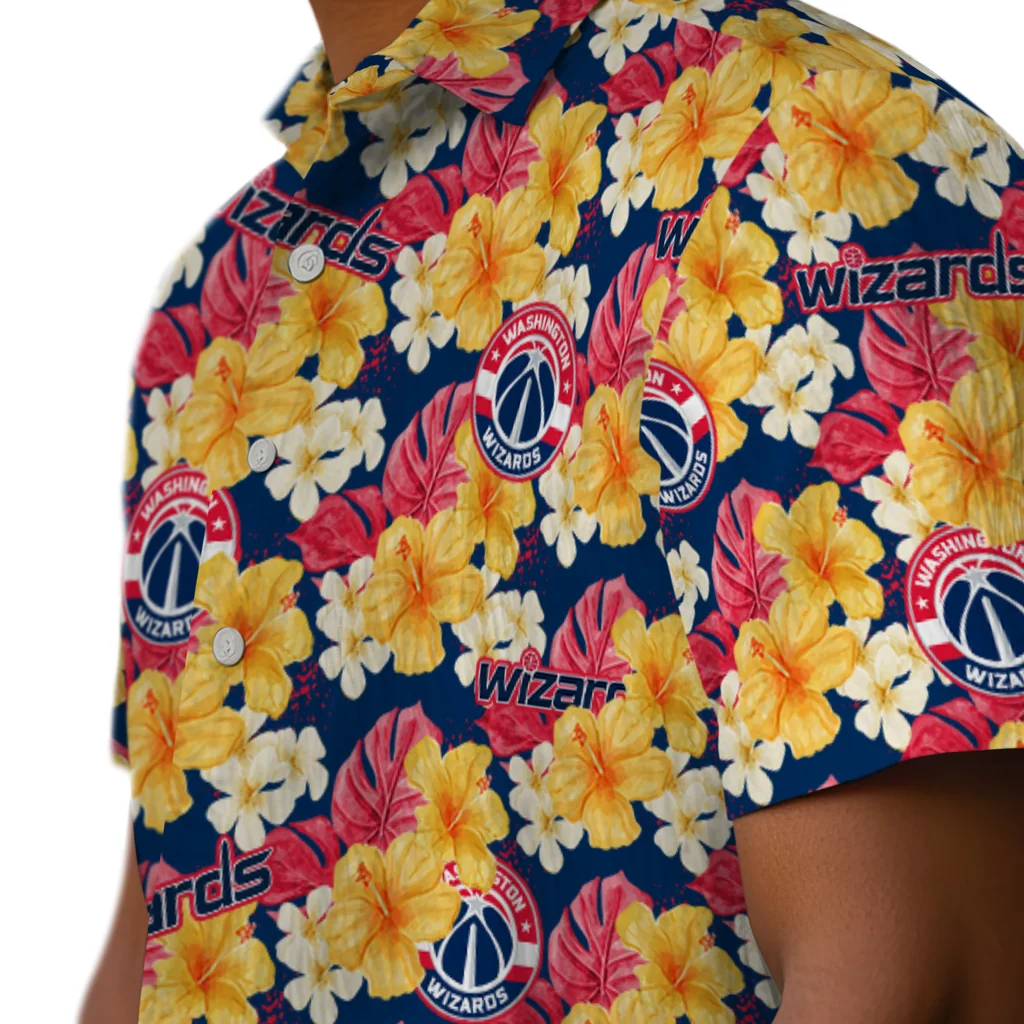 Washington Wizards Hawaiian Shirt - Hibiscus Tropics washington wizards hibiscus tropics blue yellow hawaiian shirts trendy