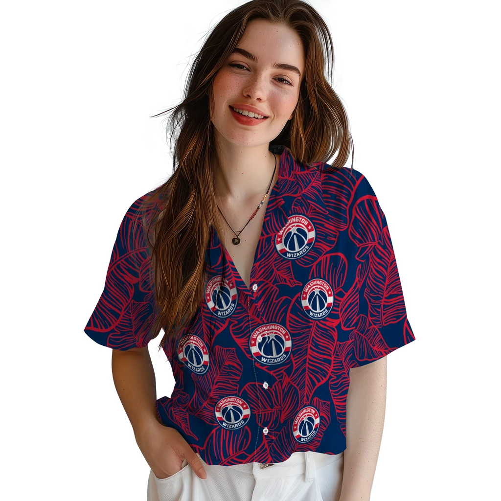 Washington Wizards Hawaiian Shirt - Leaf Outline washington wizards leaf outline blue hawaiian shirts latest model