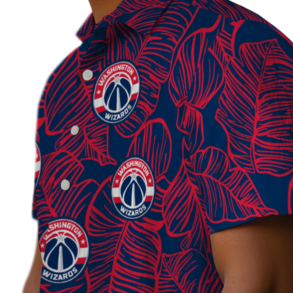 Washington Wizards Hawaiian Shirt - Leaf Outline washington wizards leaf outline blue hawaiian shirts trendy