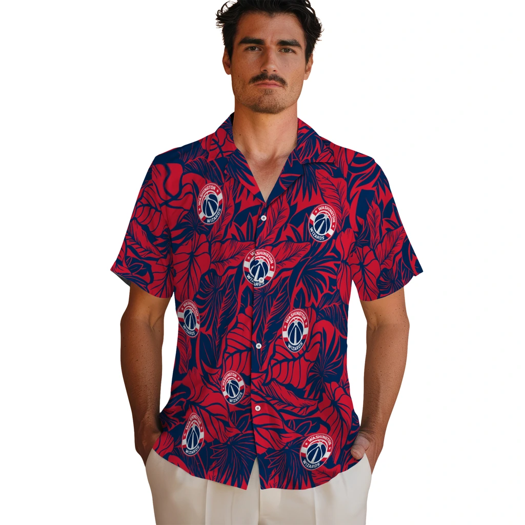 Washington Wizards Hawaiian Shirt - Monstera Layer washington wizards monstera layer blue hawaiian shirts fashion forward