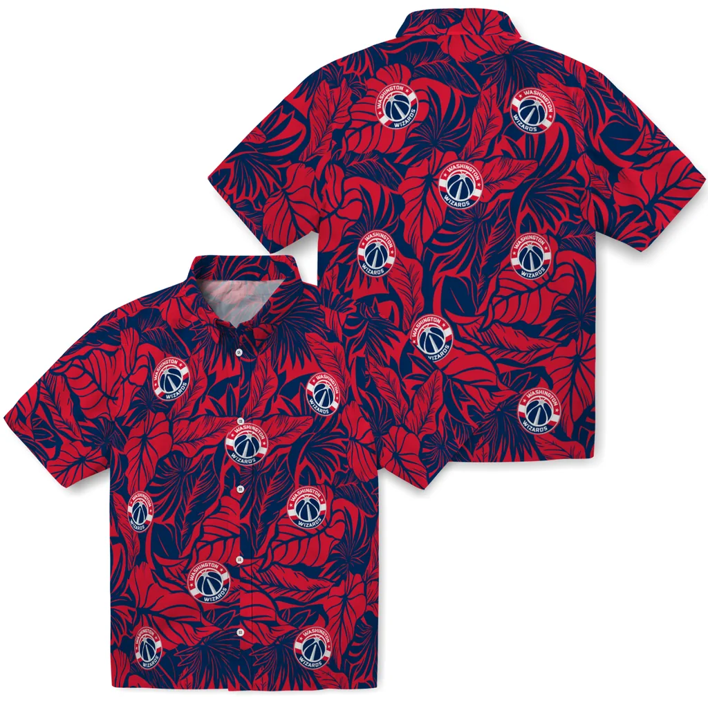 Washington Wizards Hawaiian Shirt - Monstera Layer washington wizards monstera layer blue hawaiian shirts high quality