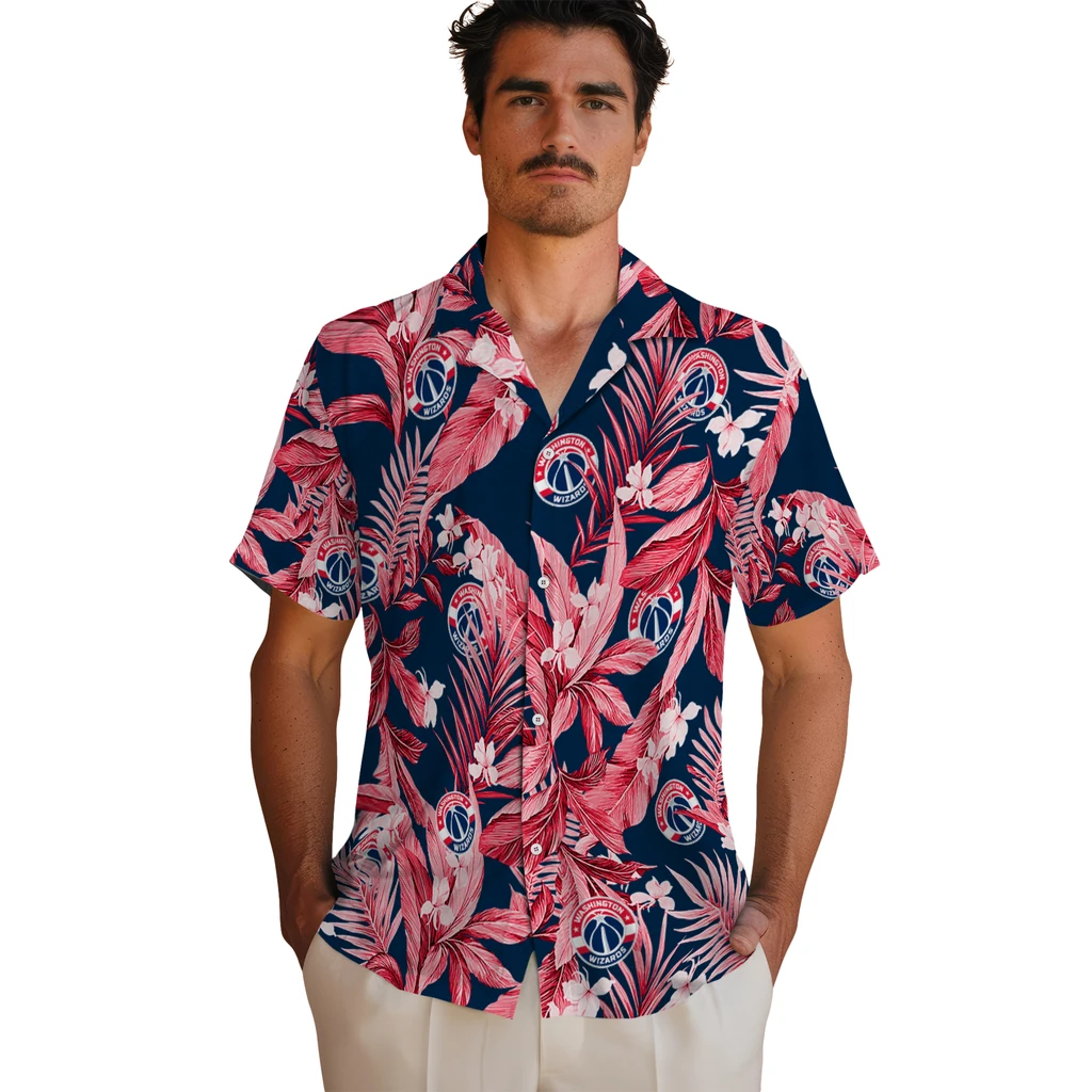 Washington Wizards Hawaiian Shirt - Palm Leaves washington wizards palm leaves blue hawaiian shirts fashion forward