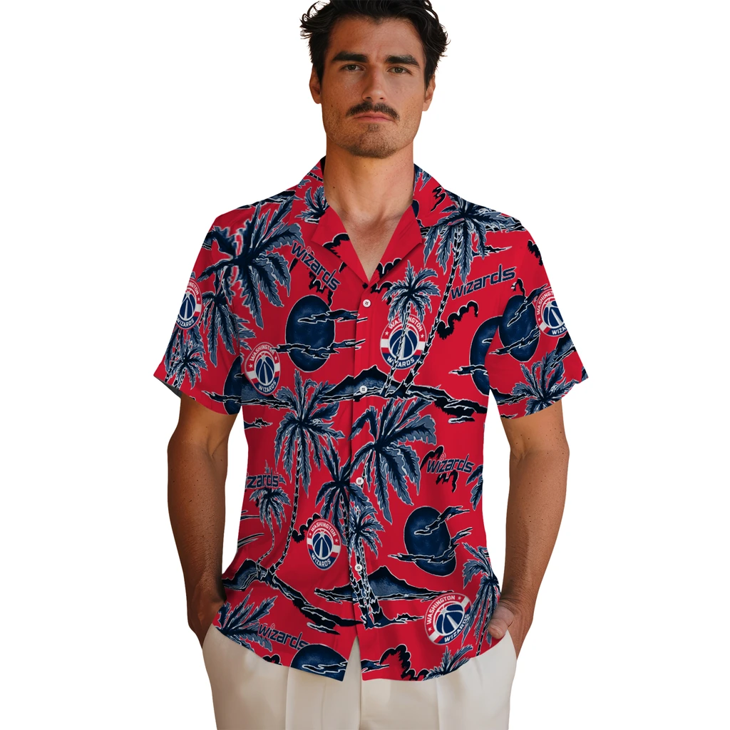 Washington Wizards Hawaiian Shirt - Palm Sunset washington wizards palm sunset hawaiian shirts fashion forward