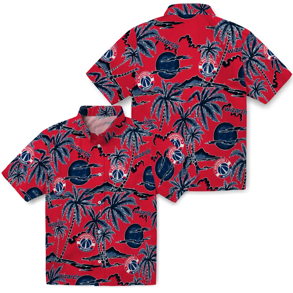 Washington Wizards Hawaiian Shirt - Palm Sunset washington wizards palm sunset hawaiian shirts high quality