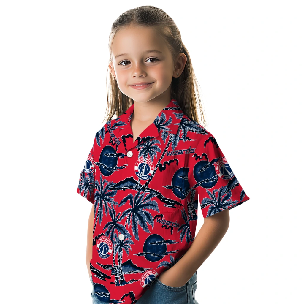 Washington Wizards Hawaiian Shirt - Palm Sunset washington wizards palm sunset hawaiian shirts premium grade