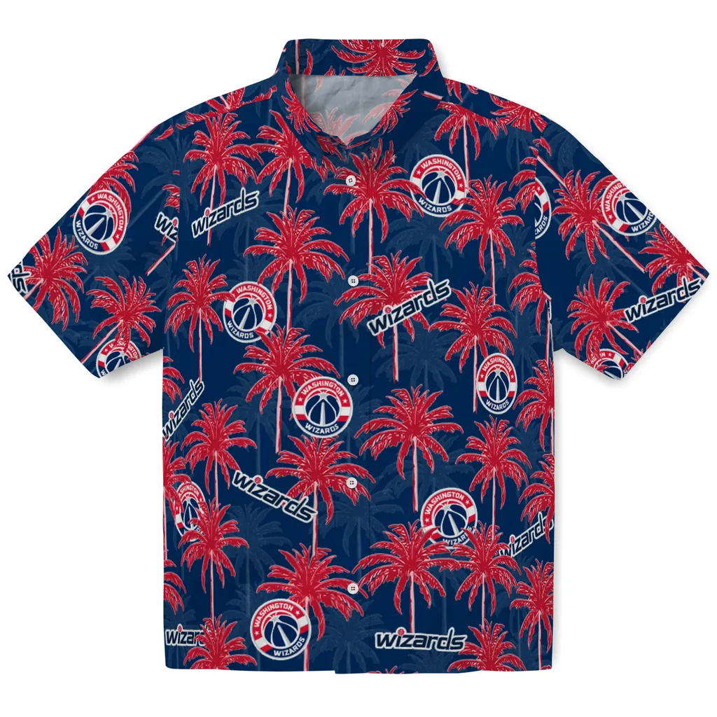 Washington Wizards Hawaiian Shirt - Palm Tree Motif washington wizards palm grove blue hawaiian shirts best selling