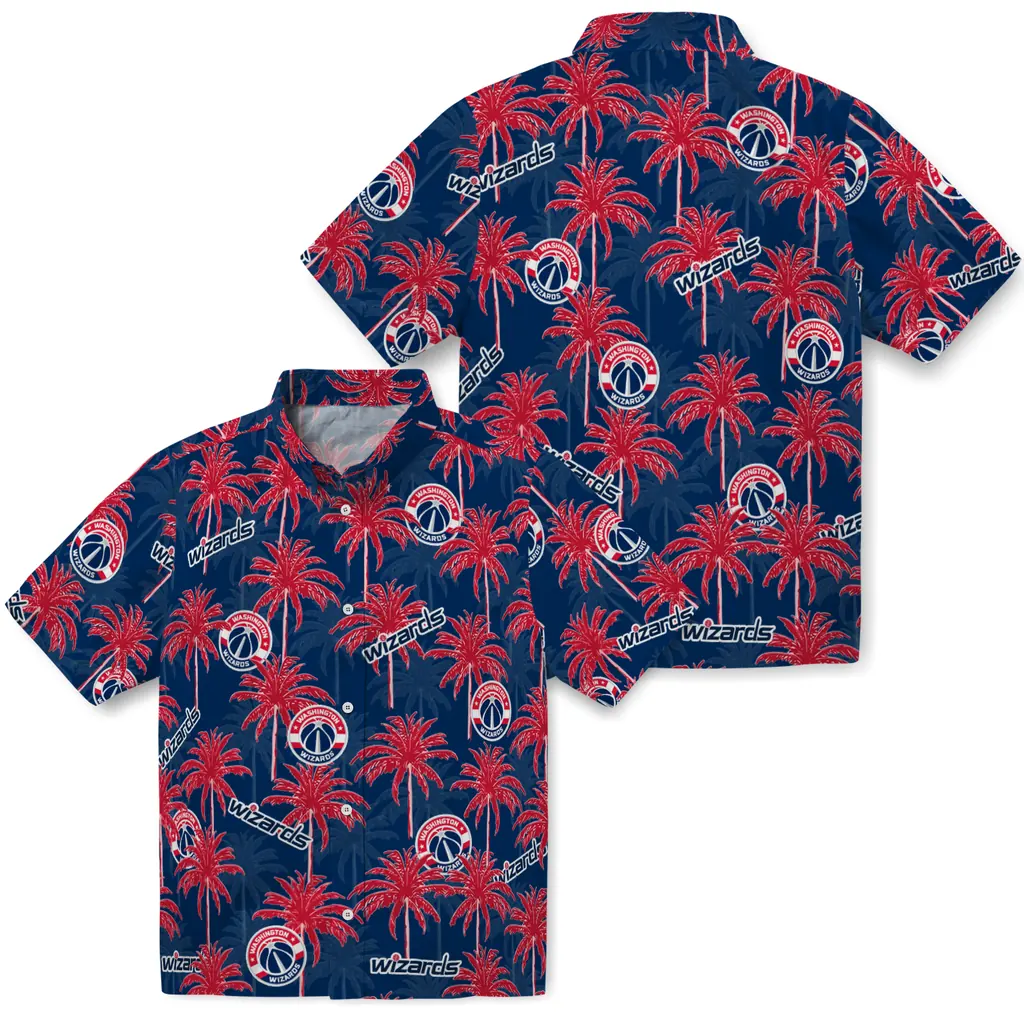 Washington Wizards Hawaiian Shirt - Palm Tree Motif washington wizards palm grove blue hawaiian shirts high quality