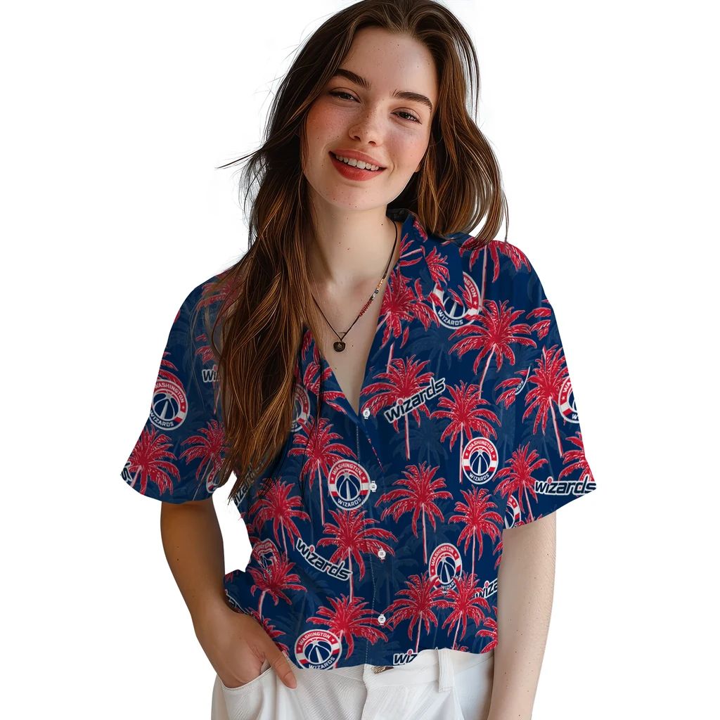 Washington Wizards Hawaiian Shirt - Palm Tree Motif washington wizards palm grove blue hawaiian shirts latest model