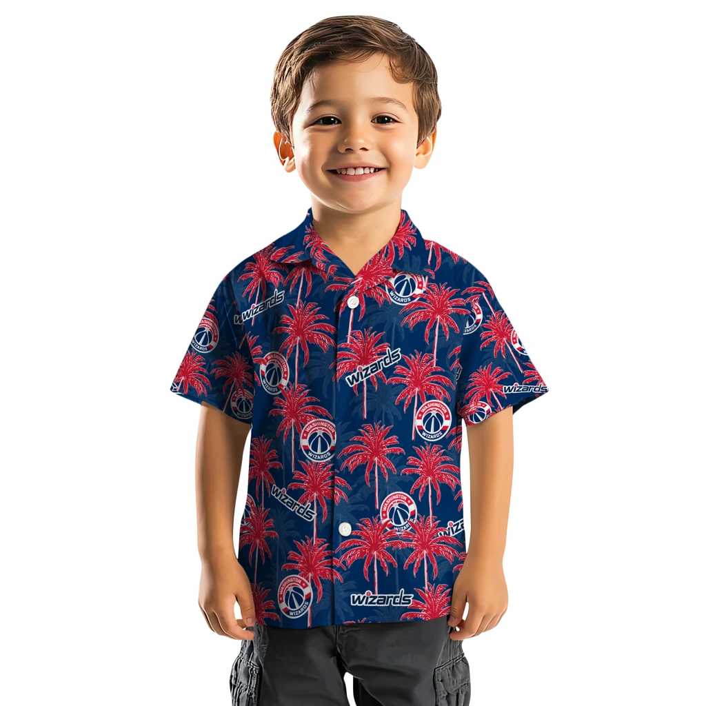 Washington Wizards Hawaiian Shirt - Palm Tree Motif washington wizards palm grove blue hawaiian shirts top rated