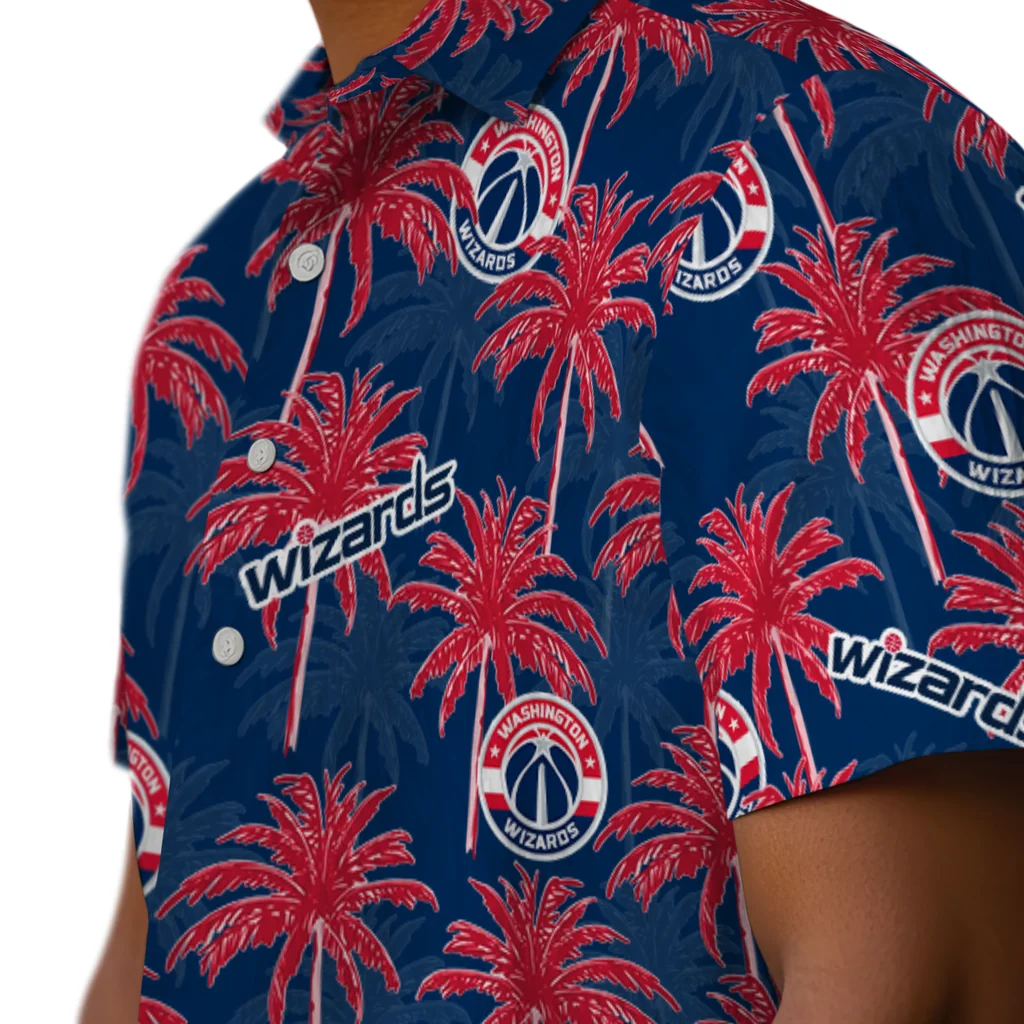 Washington Wizards Hawaiian Shirt - Palm Tree Motif washington wizards palm grove blue hawaiian shirts trendy