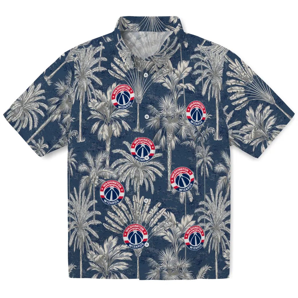 Washington Wizards Hawaiian Shirt - Vintage Palm Tree washington wizards palm shadows blue hawaiian shirts best selling