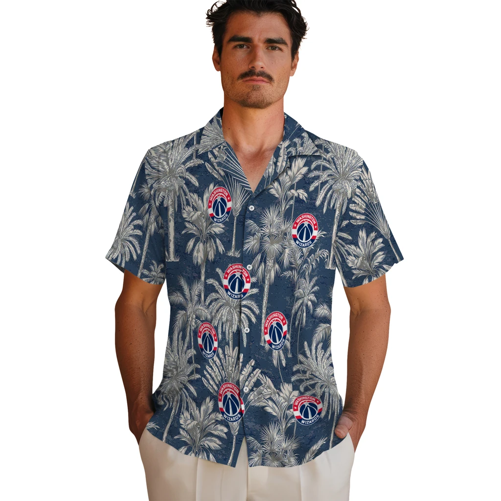 Washington Wizards Hawaiian Shirt - Vintage Palm Tree washington wizards palm shadows blue hawaiian shirts fashion forward
