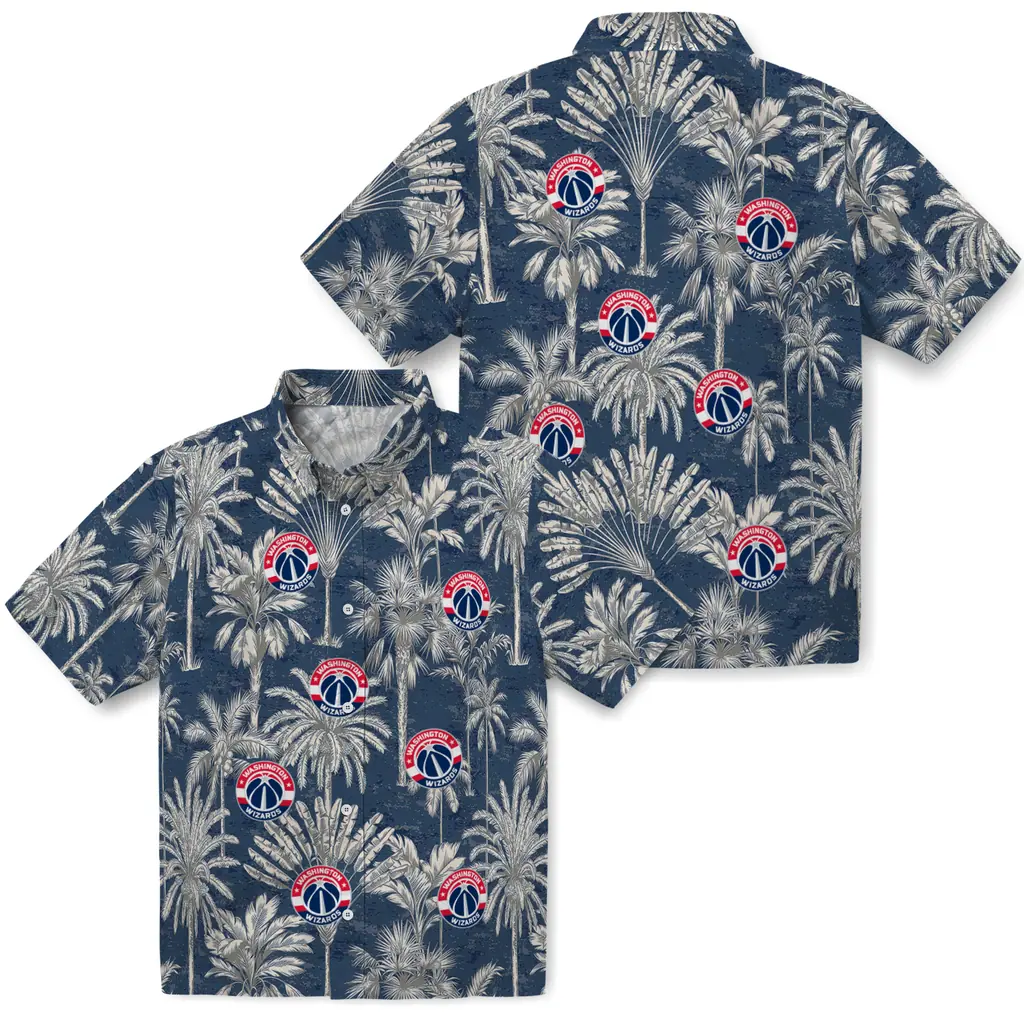 Washington Wizards Hawaiian Shirt - Vintage Palm Tree washington wizards palm shadows blue hawaiian shirts high quality