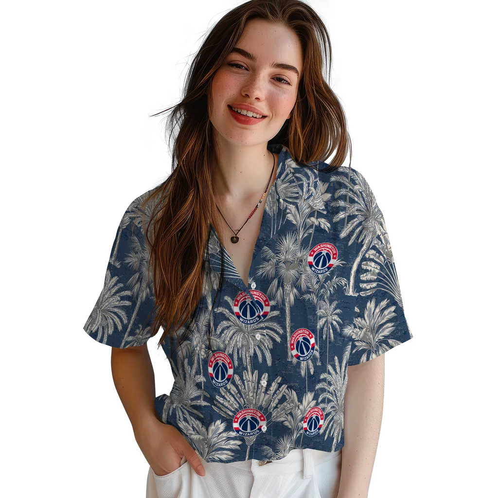 Washington Wizards Hawaiian Shirt - Vintage Palm Tree washington wizards palm shadows blue hawaiian shirts latest model