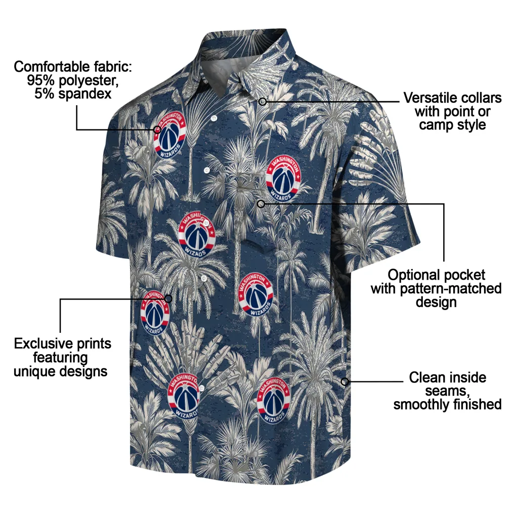 Washington Wizards Hawaiian Shirt - Vintage Palm Tree washington wizards palm shadows blue hawaiian shirts new arrival