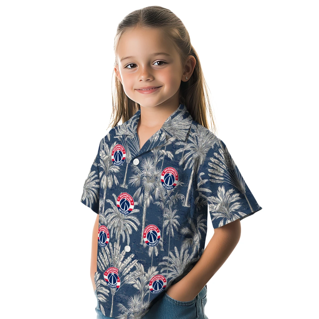 Washington Wizards Hawaiian Shirt - Vintage Palm Tree washington wizards palm shadows blue hawaiian shirts premium grade