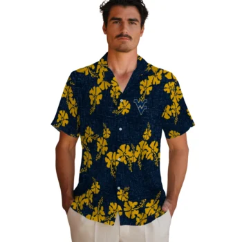 west virginia mountaineers hibiscus petals blue hawaiian shirts fashion forward